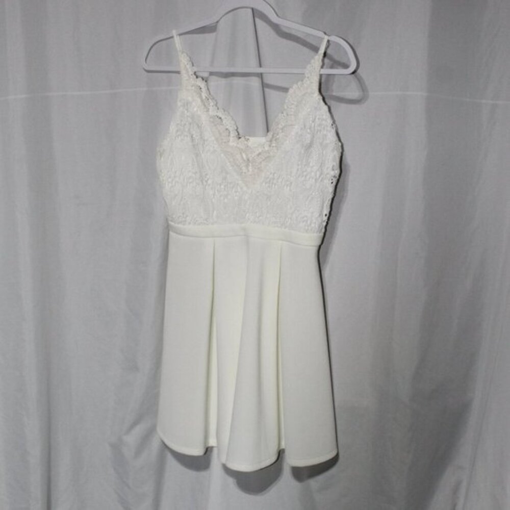 Annabella White Lace V-Neck Mini Dress